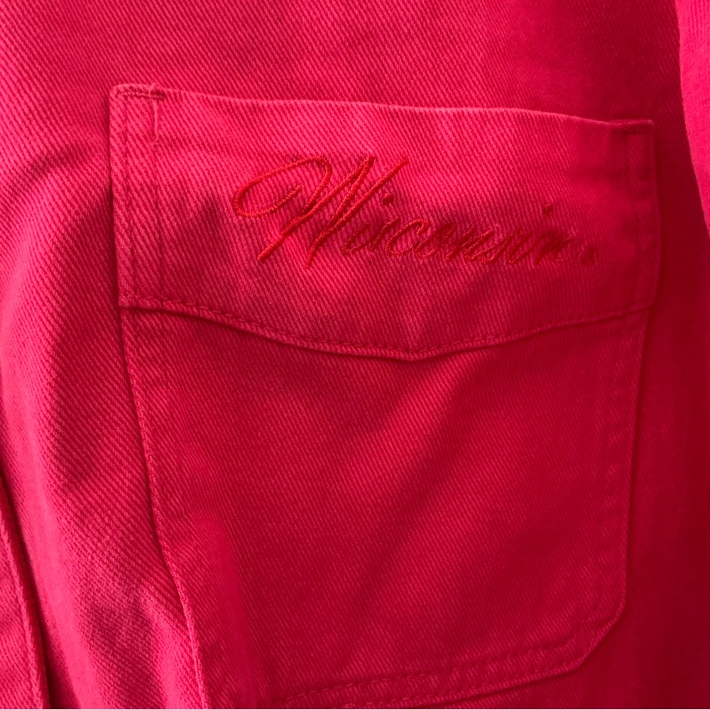 Gameday Wisconsin Badgers Sanders Oversized Cropped Denim Twill Jacket Red Sz L - Picture 4 of 10